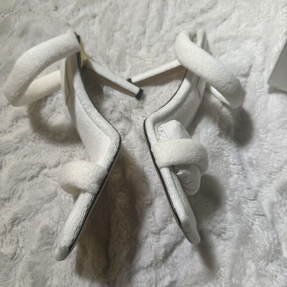 Good American White Terry Heels Size 11 Strappy 4" High Preppy Shoe Neutral Chic - Picture 6 of 11